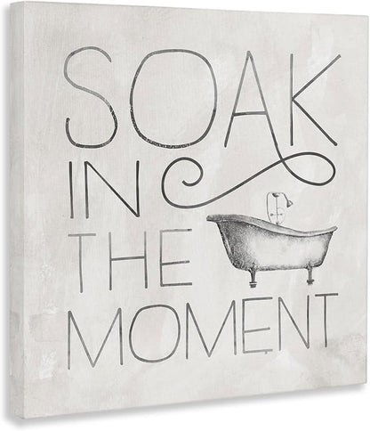 Stupell Industries 'Vintage Bathroom Soak Phrase', Canvas Art, 17 x 17 Inches, Easy to Hang and Sturdy, Made in USA, by Nina Pierce