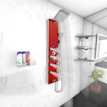 Blue Ocean 52" Aluminum SPA392R Shower Panel Tower System with Rainfall Shower Head and 8 Adjustable Massage Jets (Ruby Red)
