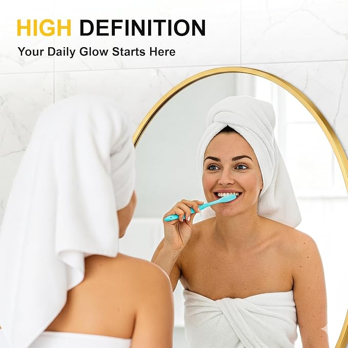 Oval Bathroom Mirror for Wall, 26"x38" Gold Bathroom Vanity Mirror | HD Shatterproof Glass, Metal Framed, Oval Vanity Mirrors for Bathroom, Bedroom, Living Room, Entryway, Horizontal or Vertical