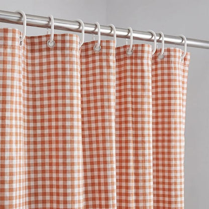 HunnmingRe Ruffle Hem Gingham Shower Curtain, Orange Farmhouse | Waterproof Fabric for Bathroom, Machine Washable, Standard Size Fits Most Tubs, Farmhouse Cottage Style Decor