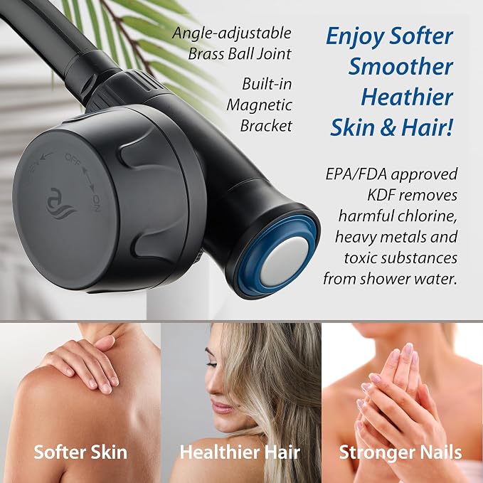 AquaCare Magneton 8-Mode High Pressure Handheld Shower Head w/Water Filter | Filters Chlorine & Toxins for Healthy Hair & Skin. Spaca-age Magnetic Docking, Hygienic Jets, Long 6 ft. Metal Hose / Black