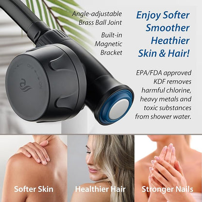 AquaCare Magneton 8-Mode High Pressure Handheld Shower Head w/Water Filter | Filters Chlorine & Toxins for Healthy Hair & Skin. Spaca-age Magnetic Docking, Hygienic Jets, Long 6 ft. Metal Hose / Black