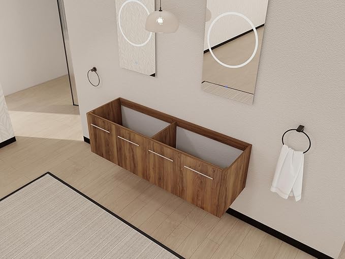 60 Inch Bathroom Vanity Without Sink, 60" Floating Vanity Without Top, Modern Wall Mounted Cabinet for Large Space, Large Bathroom Storage Cabinet with 4 Soft-Closing Doors and Bar Handles