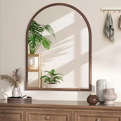 28"x36" Arch Wall Mirror for Wall, Wall Mounted Vanity Mirror for Bedroom, Wood Grain Finish Frame Mirror with Tempered Glass, Vintage Decorative for Bathroom, Entryway, Living Room, Walnut
