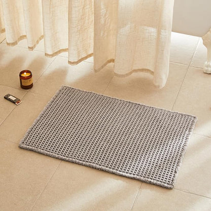 TYUU Waffle Bath Mat, Boho Bathroom Rugs Non Slip, 30x20 Light Grey | Super Absorbent Quick Dry Bath Rug, Non-Slip Backing, Soft Waffle Washable Farmhouse Bathroom Mats, Tub, Shower & Home Decor