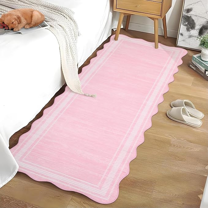 Garvee Washable 2x6 Pink Rug Runners Kitchen Rug | 2x6 Kitchen Area Rug with Non Slip Backing, Modern Abstract Neutral Solid Rugs Soft Carpet for Indoor Backdoor Bedroom