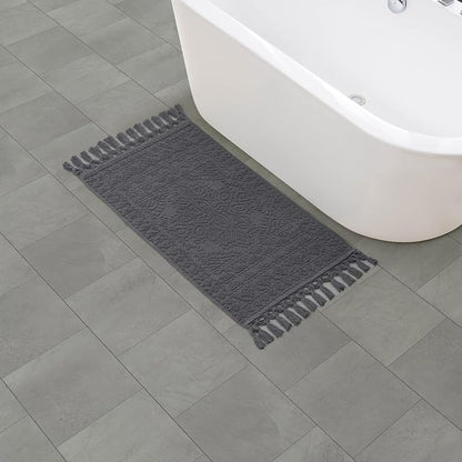 French Connection Nellore Bath Rugs, Woven and Beaded Bath Mats, Durable and Thick Bath Mats for Bathroom and Shower Rugs, 20" x 38", Dark Gray Charcoal