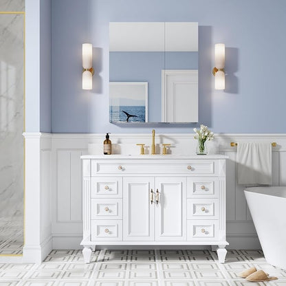 WELLFOR 32" x 36" Bathroom Medicine Cabinet with Mirror, Anodized Chrome Aluminum Frame, Surface Mount or Recessed Medicine Cabinet with Mirror, Bathroom Mirror with Storage, Double Doors