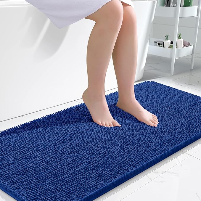 OLANLY Large Bathroom Rugs 50x30, Extra Soft Absorbent Chenille Bath Rugs | Royal Blue, Quick-Drying Rubber Backing, Machine Washable Bath Mat for Bathroom Floor, Tub and Shower, Home Decor Accessories