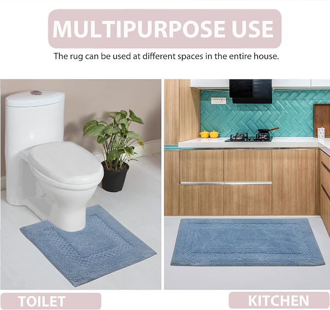 Home Weavers Classy Bathmat 100% Cotton Bathroom Rugs Set, Bathroom Décor, Washable Rug, Extra Soft and Absorbent Bath Rug, Kitchen Mat, Bath Mat Set, Bath Floor Mat Non Slip, 20"x20" Contour, Blue
