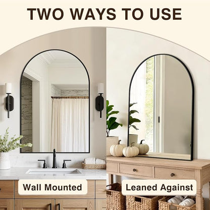 Arched Bathroom Vanity Mirror for Over Sink, 36”x24”, Black | HD Tempered Glass, Anti-Rust Metal Frame, Hanging or Leaning, Wall Mirrors for Bathroom Sink, Bedroom, Living Room, Entryway