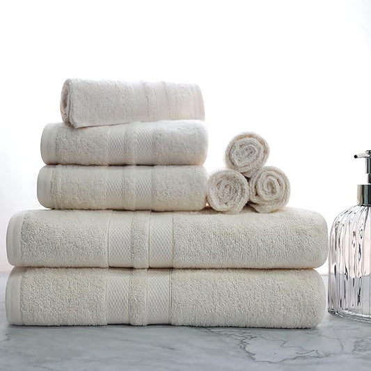Superior Ultra-Soft 8-Piece Cotton Towel Set, Includes 2 Bath Towels, 2 Hand Towels, and 4 Washcloths, Daily Use Towels for Home, Bathroom, Guest Bath Room, Essential Quick Dry - Ivory