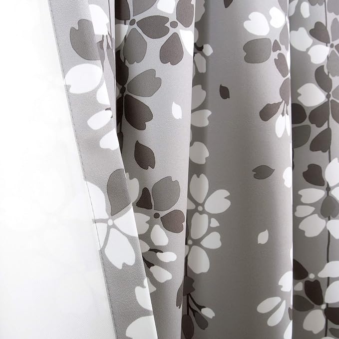 Lush Decor Weeping Flower Light Filtering Window Curtain Panels, Pair, 52"W x 84"L + 2" Header, Gray - Charming Modern Floral Curtains for Living Room, Dining Room, & Bedroom