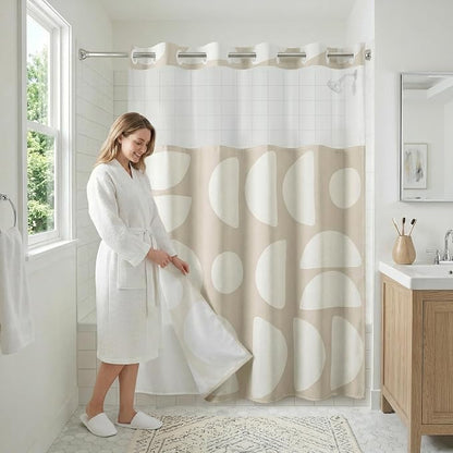 Americanflat 72x75 Hookless Shower Curtain - Water-Resistant Modern Shower Curtain with Sheer Panel, Snap-in Liner, and Durable Grommets - 100% Polyester - Warm Beige and Ivory
