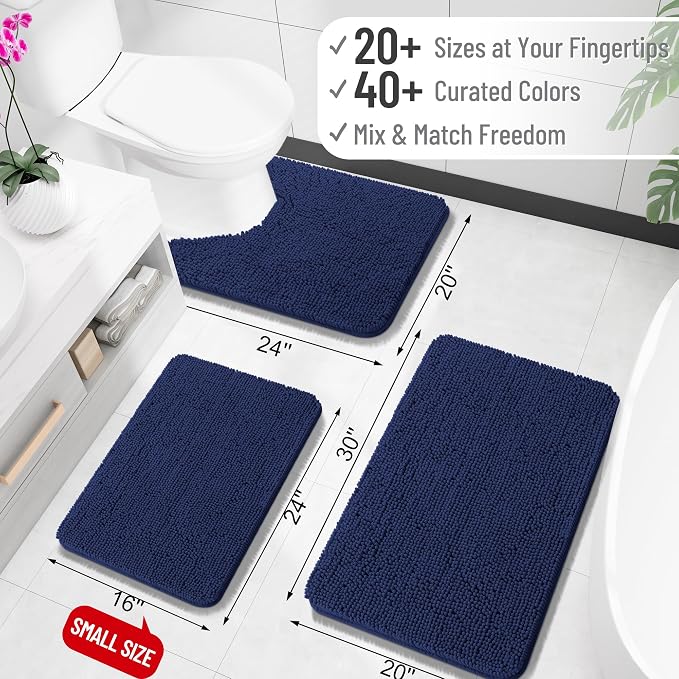 OLANLY Large Bathroom Rugs 50x30, Extra Soft Absorbent Chenille Bath Rugs | Twilight Sapphire, Quick-Drying Rubber Backing, Washable Bath Mat for Bathroom Floor, Tub and Shower, Home Decor Accessories