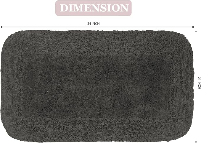 Home Weavers Radiant Collection 100% Cotton Bathroom Rugs Set, Machine Washable Rug, Extra Soft and Absorbent Bath Rug, Kitchen Mat, Bath Mat Set, Bath Floor Mat Non Slip, 21"x34" Rectangle, Gray