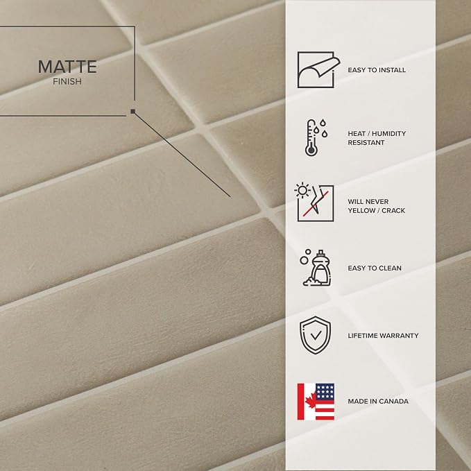 Smart Tiles Peel and Stick backsplash, Stacked Taupe Beige, 11.43"x9" | Pack of 5 (3.5 sq ft), Matte, Heat/Moisture Resistant, Low VOC, Kitchen/Bathroom, Renter Friendly, Made in Canada