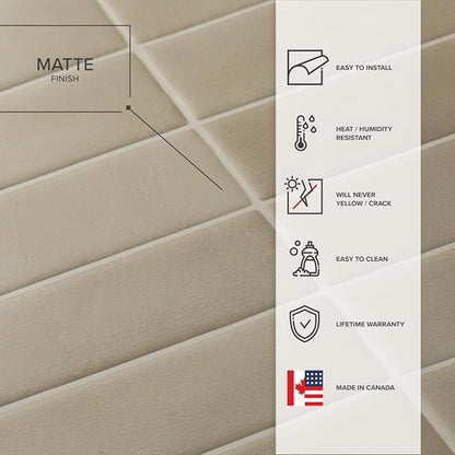 Smart Tiles Peel and Stick backsplash, Stacked Taupe Beige, 11.43"x9" | Pack of 5 (3.5 sq ft), Matte, Heat/Moisture Resistant, Low VOC, Kitchen/Bathroom, Renter Friendly, Made in Canada