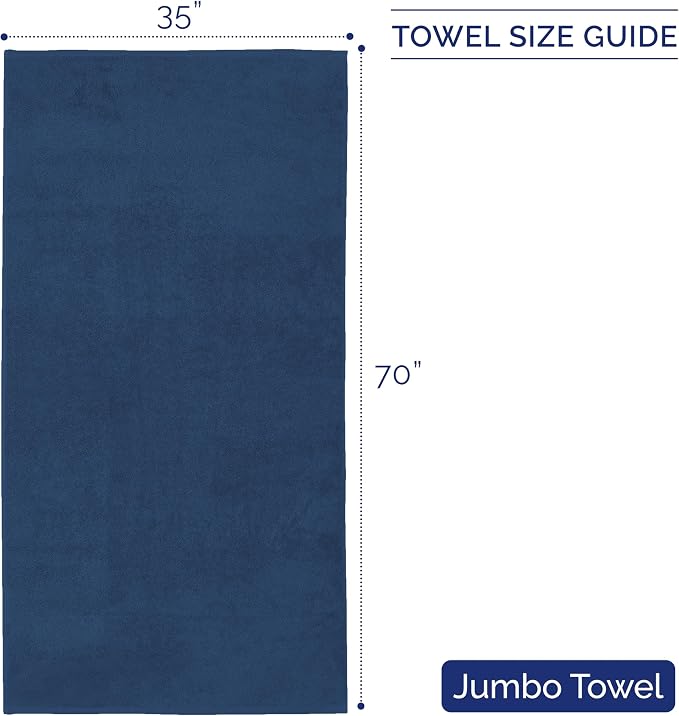 Elegant Comfort Premium Turkish Cotton 1 Piece Jumbo Bath Towel - 35 x 70 inch, Luxurious Hotel Spa Quality 100% Turkish Cotton Large Bath Towel - Highly Absorbent - Soft Bathroom Towel, Navy Blue