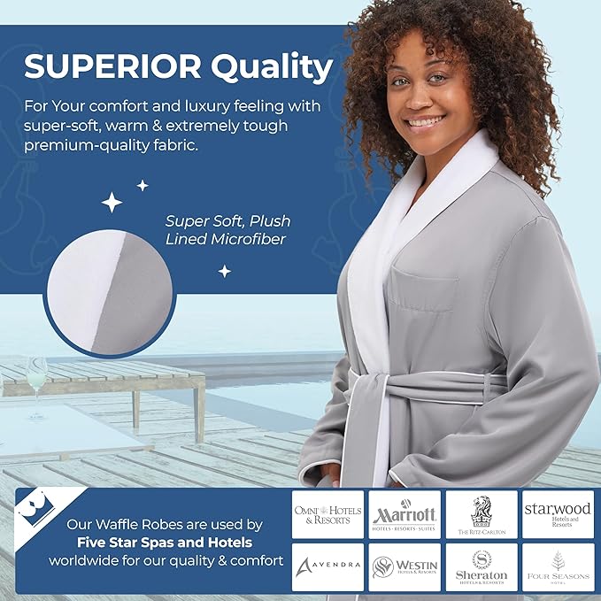 MONARCH Unisex Plush Lined Microfiber Bath Robe - Soft Shell with Polyester Lining, Resort-Grade Hotel & Spa Robe with Pocket
