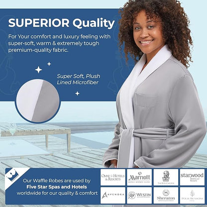 MONARCH Unisex Plush Lined Microfiber Bath Robe - Soft Shell with Polyester Lining, Resort-Grade Hotel & Spa Robe with Pocket