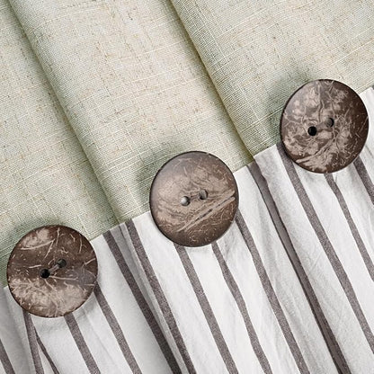 DOSLY IDÉES Farmhouse Shower Curtain,Beige and Brown Stripe,Button Curtain,Linen and Cotton Woven Fabric,Rustic Charm Country Chic Style,72x72 in