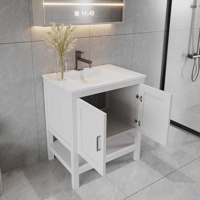 30" White Freestanding Bath Vanity with Open Shelf Sink Base Cabinet Without Top (White Monterey, 30" Wx21 Dx34.5 H)