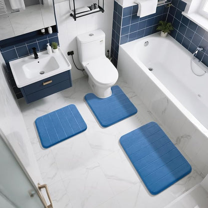 Yimobra Memory Foam Toilet Bath Mat U-Shaped, Soft and Comfortable, Super Water Absorption, Non-Slip, Thick, Machine Wash and Easier to Dry for Bathroom Commode Contour Rug, 24 X 20 Inches, Blue