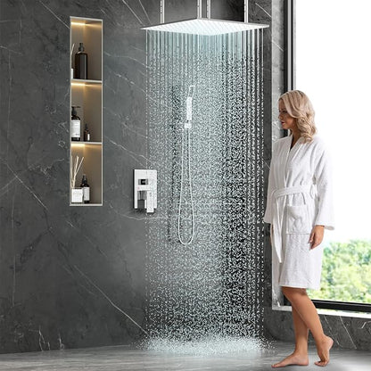 20 Inch Extra Large Full Body Shower System Bathroom Luxury Rain Mixer Shower Combo Set Ceiling Mounted Rainfall Shower Head Faucet Polished Chrome (Contain Shower Faucet Rough-In Valve Body and Trim)