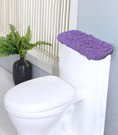 Home Weavers Bell Flower Toilet Tank Lid Cover – 10"x22", 100% Cotton, Tufted, Soft & Absorbent, Non-Slip, Machine Washable Bathroom Décor, Purple