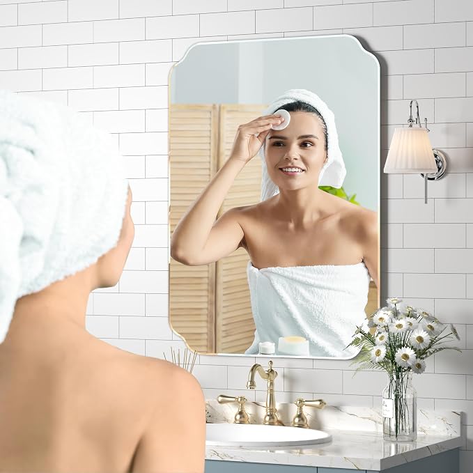 24x32 Inch Bathroom Mirrors for Over Sink, Frameless Mirrors for Wall | Beveled Bathroom Mirror, Bathroom Vanity Mirror for Bedroom Living Room Entryway Home Decor