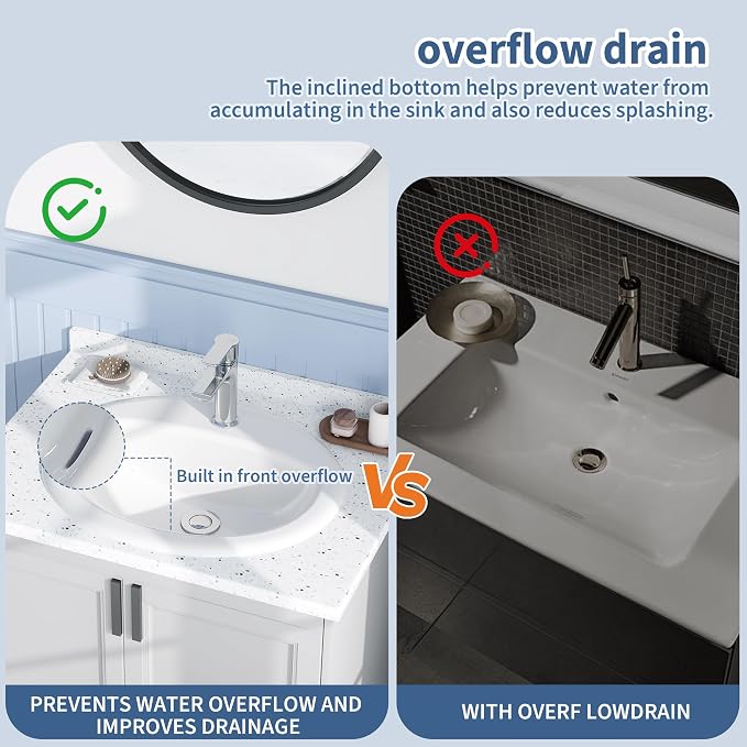 Vessel Sink 20.24x17.01 Inch, Ceramic Semi-Recessed Bathroom Sink, Round White Vessel Sink with Single Faucet Hole, Above Counter Vanity Basin