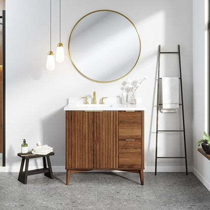 OVE Decors Indy 36 in. Undermount Single Sink Bathroom Vanity with White Engineered Marble Top, Warm Walnut