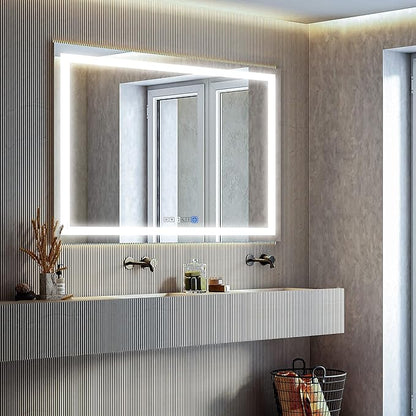 30x60 Inch Rectangular LED Bathroom Mirror with Lights Front and Backlit, 3 Color Modes, Touch Dimmer, Anti-Fog - Wall Mounted Vanity Mirror for Bathroom, Bedroom - Fab Glass and Mirror