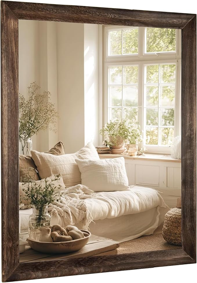 Rustic Wood Wall Mirror for Bathroom,Rectangle 30 x 40 inch Vanity Mirrors | Hanging Mirror with Wooden Frame for Living Room,Bedroom,Entryway (30x40 inch, Vintage Light Brown)