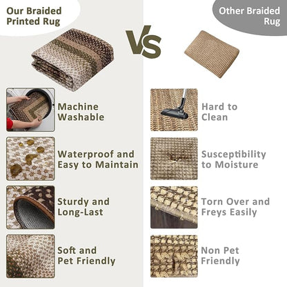 Imitation Braided Collection-Print Washable Area Rug 5x7 Rug for Living Room Modern Area Rug for Bedroom Aesthetic Non Slip Throw Rugs Low Pile Stain Resistant Carpet for Dining Room