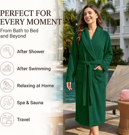 PJGGZ Women's Shawl Collar Bathrobe, Soft Long Towel Robes for Women - Super Absorbent Quick Dry yet Warm