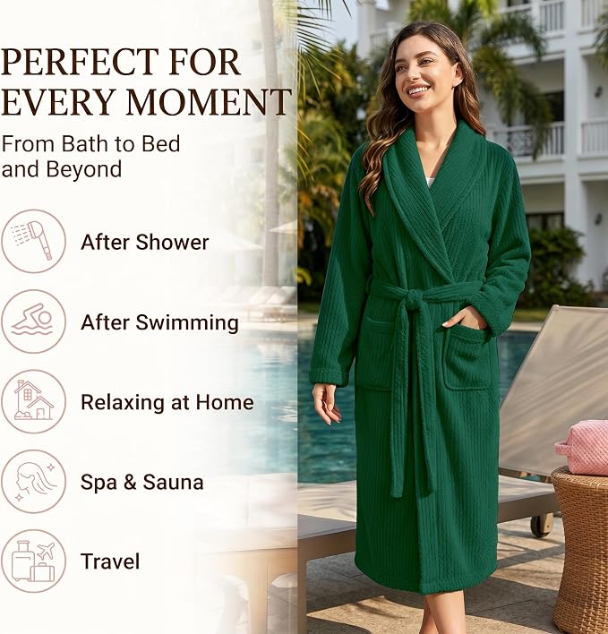 PJGGZ Women's Shawl Collar Bathrobe, Soft Long Towel Robes for Women - Super Absorbent Quick Dry yet Warm