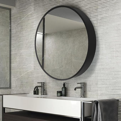 Movo 28 Inch x 28 Inch Bathroom Round Black Aluminum Medicine Cabinet with Mirror, Circular Storage Cabinet Surface Mounted