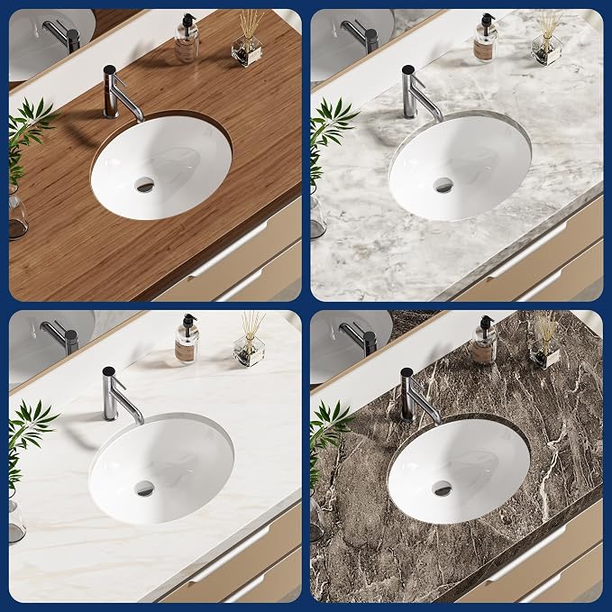 Enbol 16x13 inch Oval Undermount Ceramic Bathroom Sink - White Porcelain Vessel Lavatory Basin with Overflow, Countertop Vanity Sink ECU1613-1