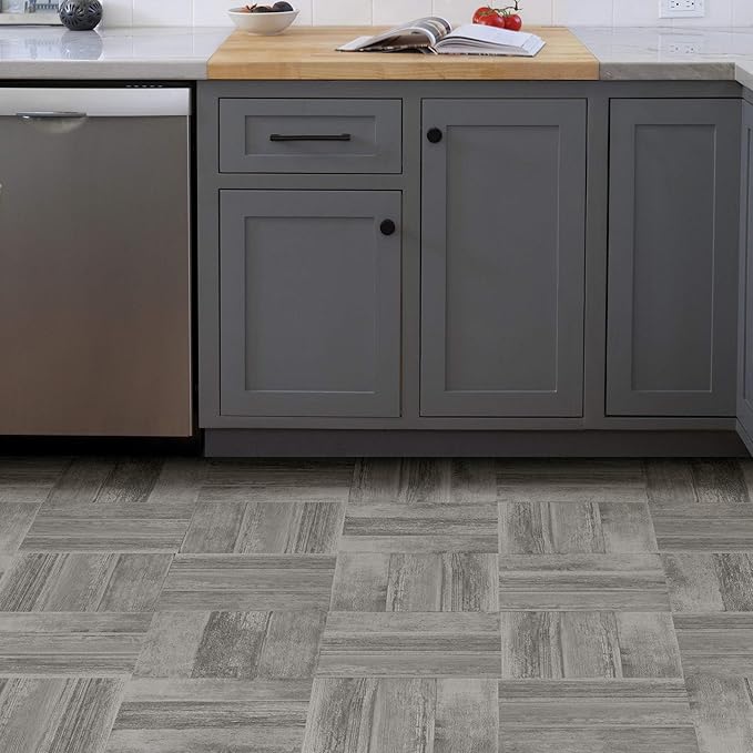 FloorPops FP3292 Vanleer Peel & Stick Floor Tiles, Grey