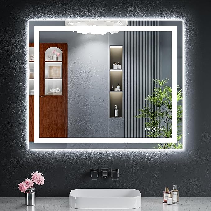 36"x30" LED Bathroom Mirror with Lights, Backlit+Frontlit, Anti-Fog | CRI 95, Stepless Dimmable, 3 Colors Lighting, Shatterproof Tempered Glass, HD Reflection, Memory, (Horizontal/Vertical)