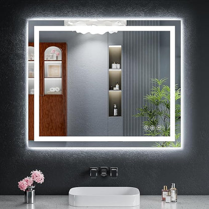 36"x30" LED Bathroom Mirror with Lights, Backlit+Frontlit, Anti-Fog | CRI 95, Stepless Dimmable, 3 Colors Lighting, Shatterproof Tempered Glass, HD Reflection, Memory, (Horizontal/Vertical)