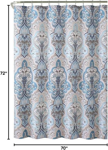 Serafina Home Decorative Blue & Brown Boho Fabric Shower Curtain, Modern Farmhouse for Vintage Rustic Bathroom Decor, Floral Victorian, 72 x 72