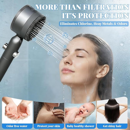 Filtered Shower Head with Handheld, High Pressure Water Flow and Multiple Spray Modes Shower Head with Filter, Power Wash for Hard Water,Showerhead with Wall Holder & ON/Off Switch for Pets Bath