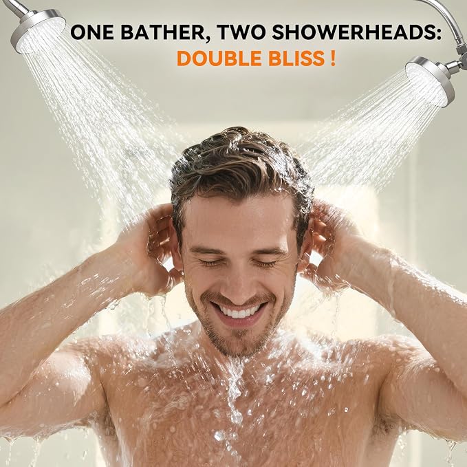 Dual Shower Head for Couples, Double Showerheads (Chrome) | High Pressure, Two Showerhead System Fit 2 Person People, Birthday Gifts for Women Men, Spa-Like, Segmented Design
