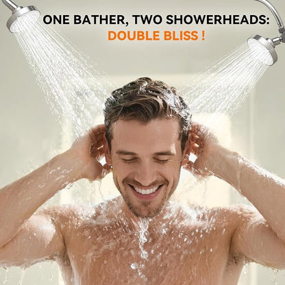 Dual Shower Head for Couples, Double Showerheads (Chrome) | High Pressure, Two Showerhead System Fit 2 Person People, Birthday Gifts for Women Men, Spa-Like, Segmented Design