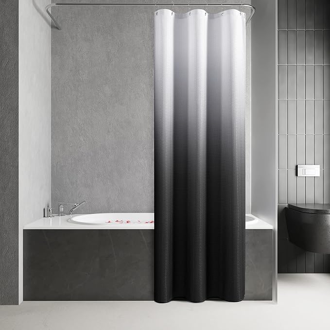 Black Stall Small Shower Curtain Half Size 36x72 in, Narrow Polyester Ombre Shower Curtains for Bathroom, Waterproof Shower Curtain Liner with 6 Hooks,Machine Washable (36 x 72 in, Black) | Ombre Waffle, Shower Curtains with Hook, Water Repellent, Boho...