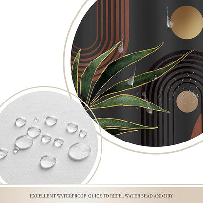 Glawry Dark Green Brown Boho Shower Curtain Abstract Mid Century Retro Tropical Leaves Modern Geometric Bathroom Minimalist Arch Sun 60Wx72L Inches Bath Accessories Art Home Decor Fabric 12 Pack Hooks
