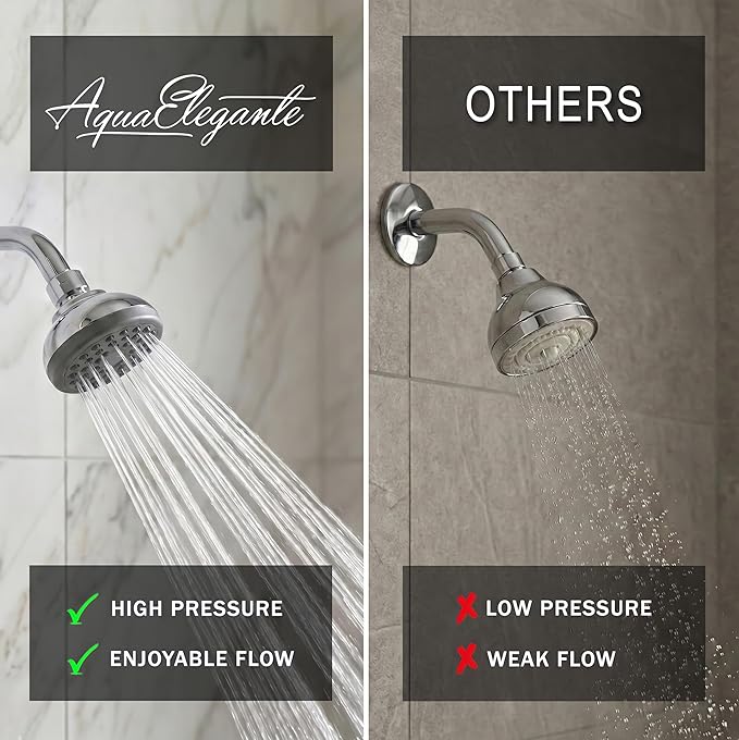 Aqua Elegante Pressure Boosting Shower Head - 1.8 GPM - Polished Chrome | 3 Inch Wall Mount, Water Saving Showerhead, Best For Low Flow Showers With Anti-Clog Nozzles & Adjustable Brass Fitting